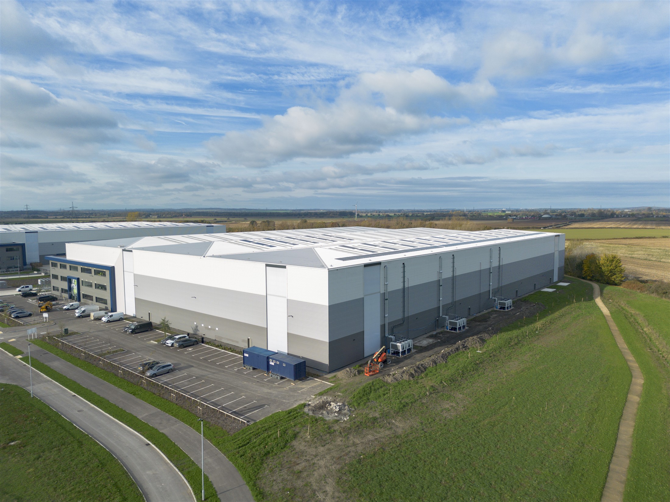 Aerial view of a modern industrial distribution facility