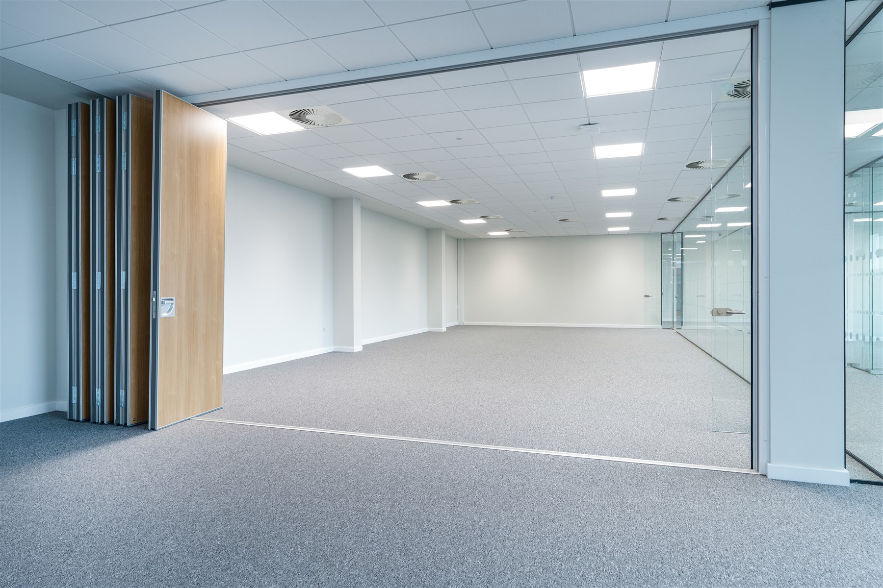 Completed office interior with glazed partitions